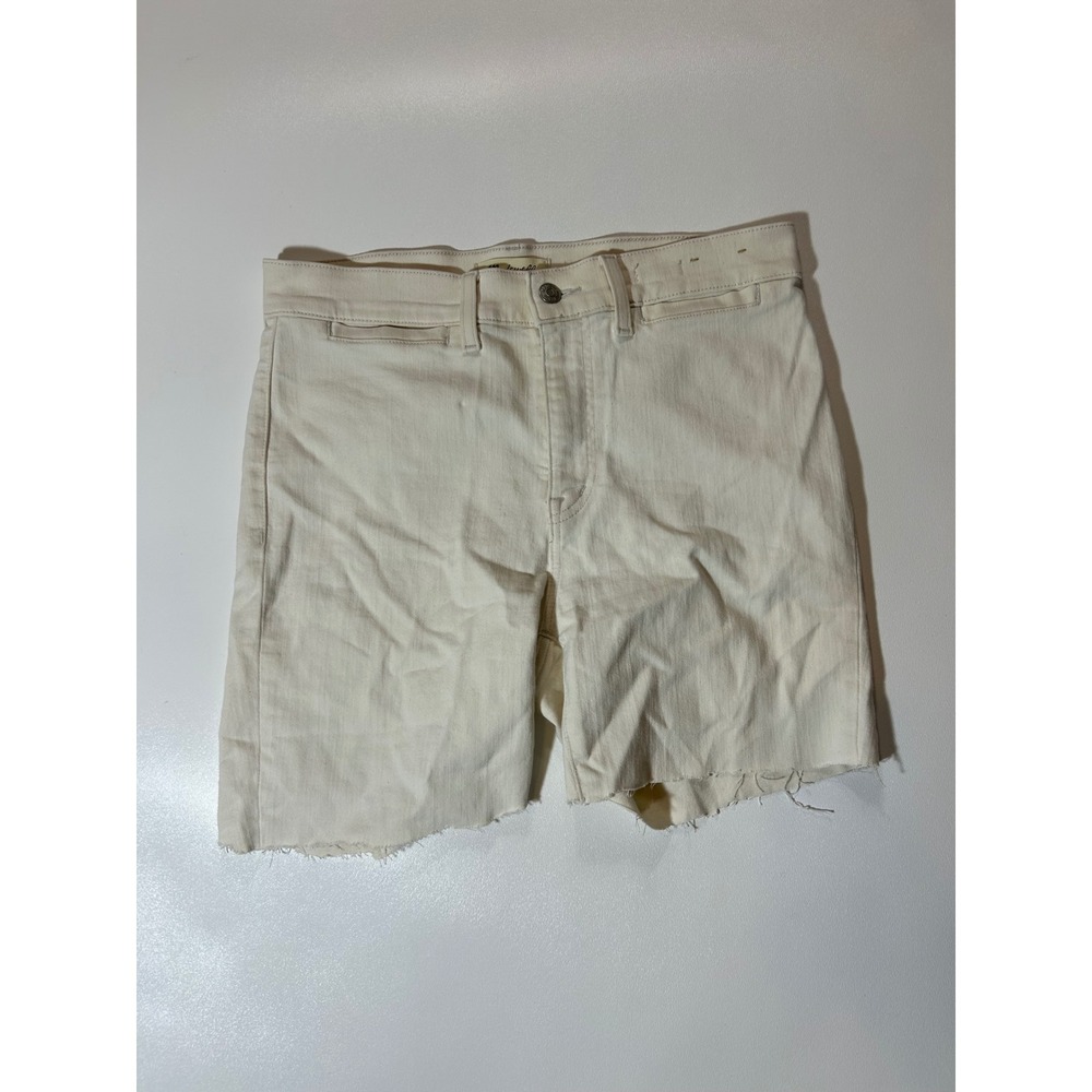 Madewell Mid-Rise Kick Out Jeans Shorts Womens 27 Ivory Good Raw Hem NK858